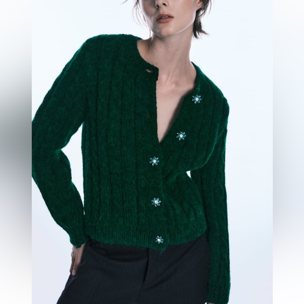 NWT Zara Jeweled Button Cardigan Sweater